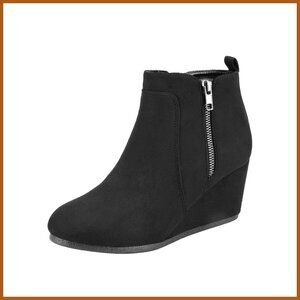 Faux Suede Wedge Ankle Boots with Side Zipper